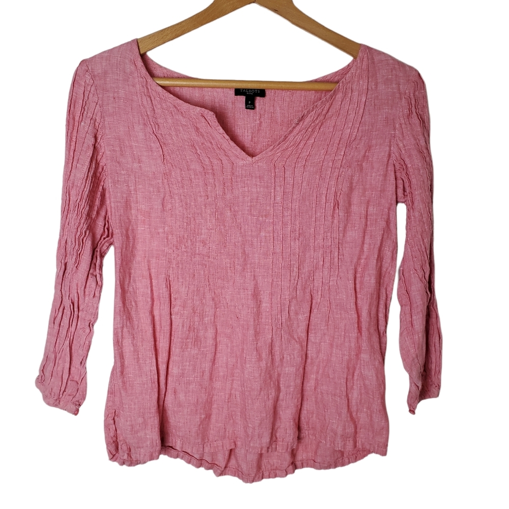 Talbots 100% Linen 3/4 Sleeve Top Size S (petite)